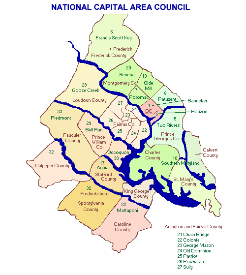 Map of National Capital Area Council's districts